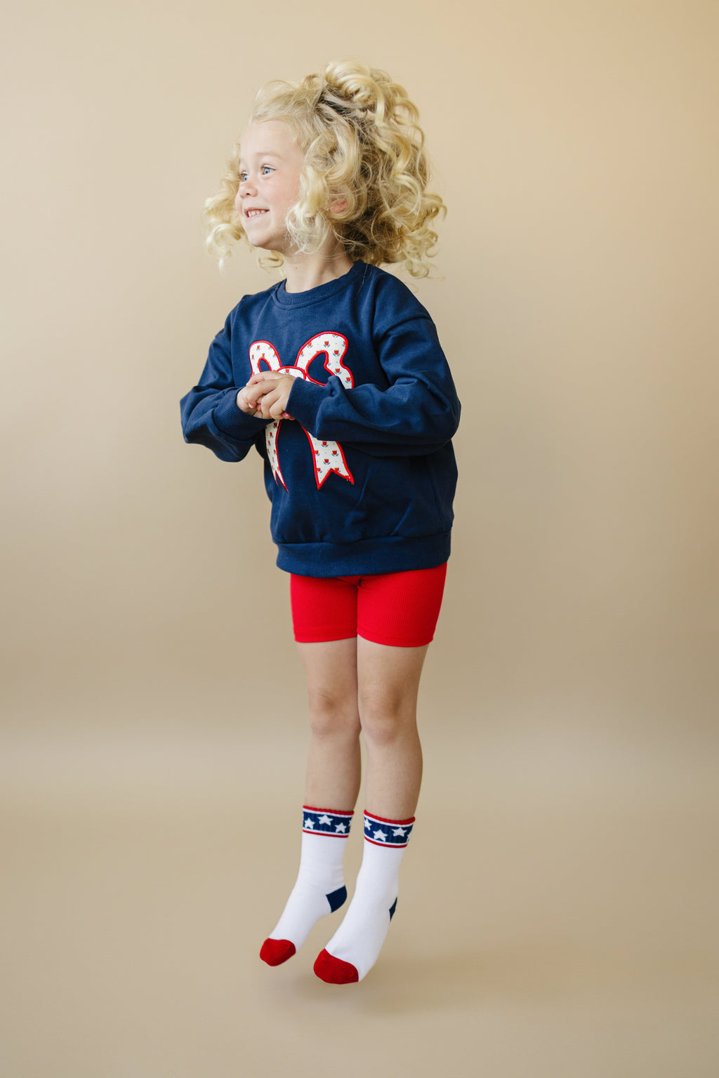 4th of July Tulip Bow Applique Crewneck Sweatshirt