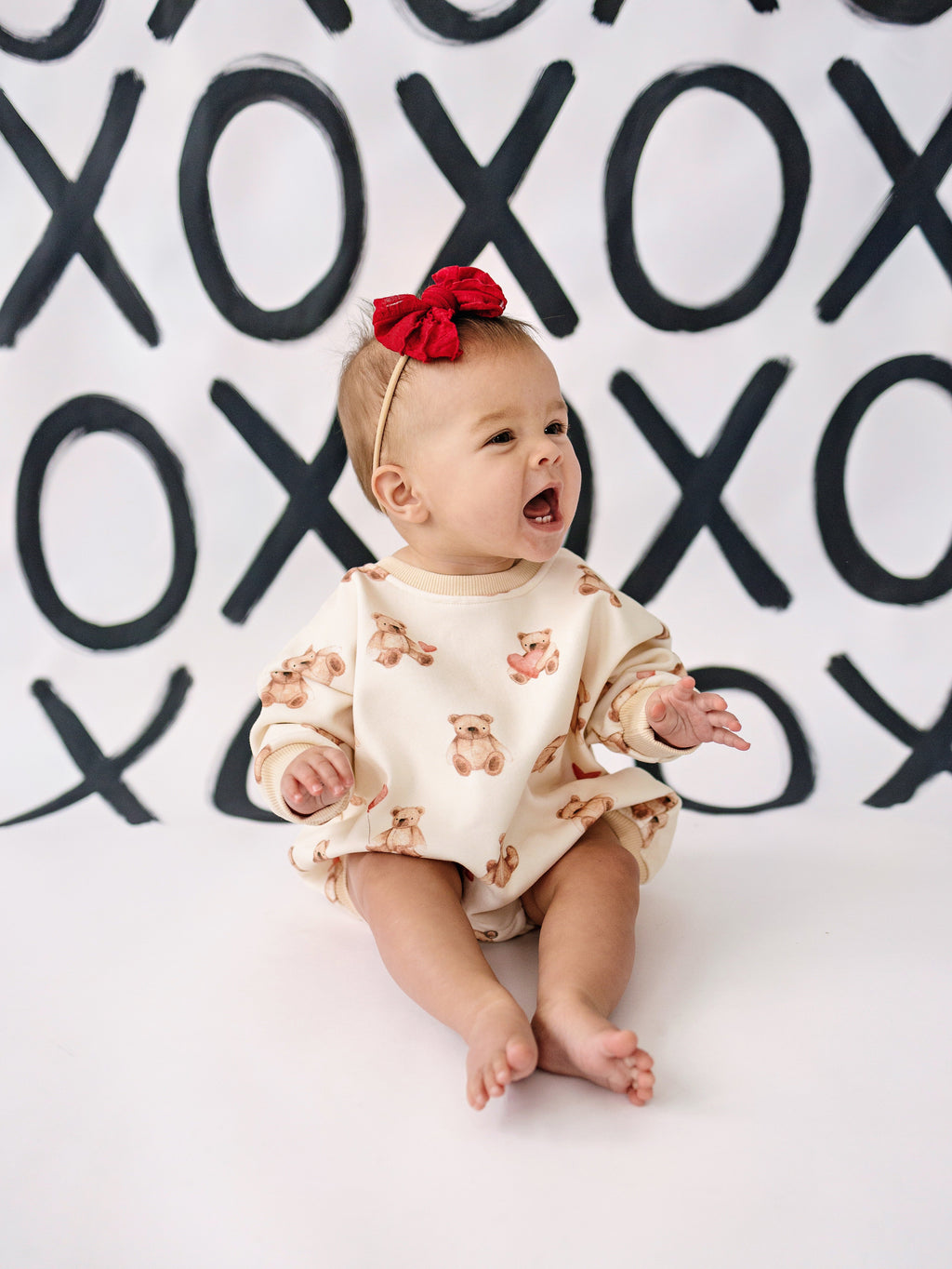 Teddy Bear Hearts Sweatshirt Romper