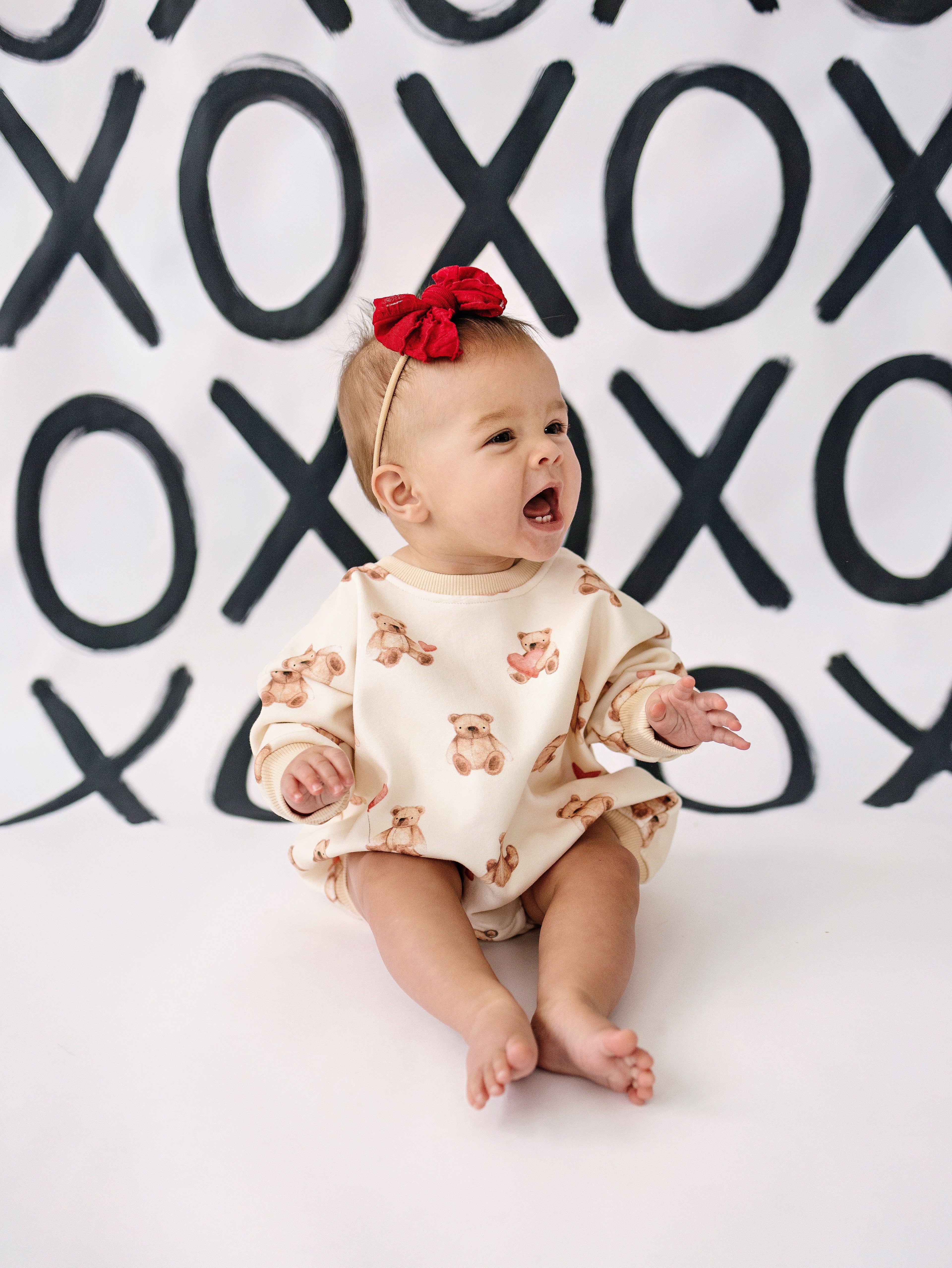 Teddy Bear Hearts Sweatshirt Romper