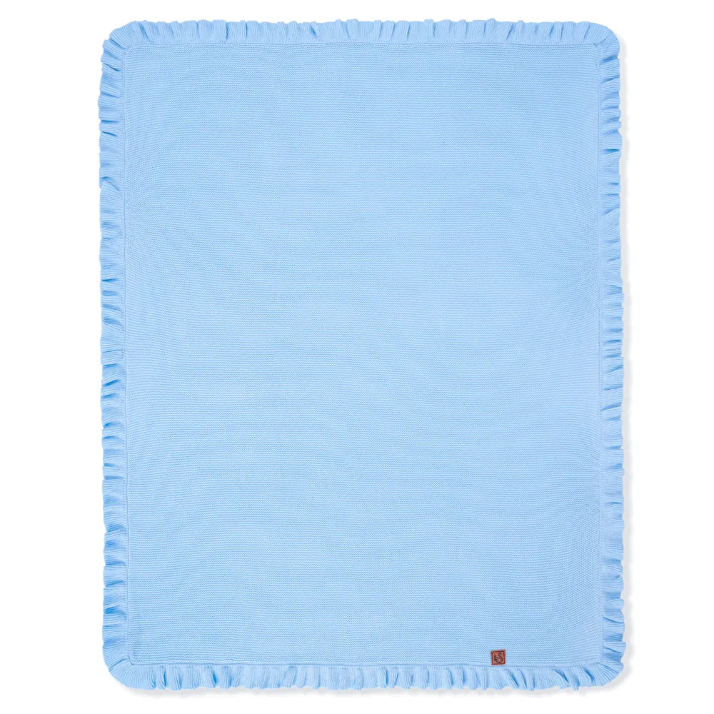 Ruffled Edge Knit Baby Blanket in Baby Blue