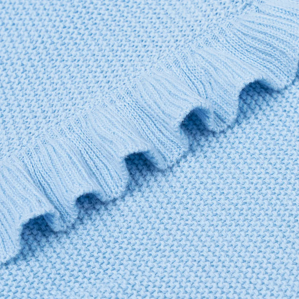 Ruffled Edge Knit Baby Blanket in Baby Blue