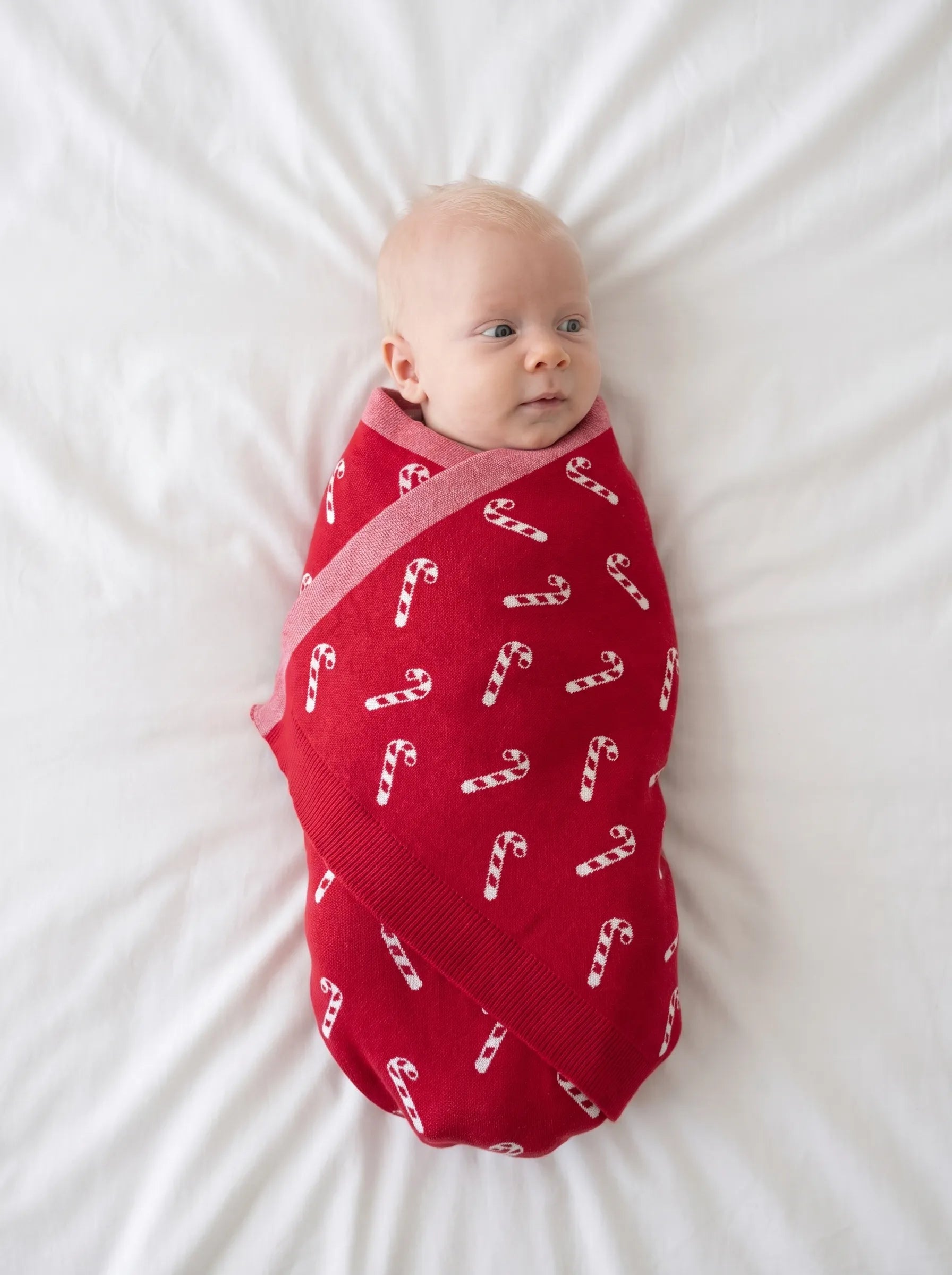 Christmas Candy Cane Jacquard Knit Baby Blanket