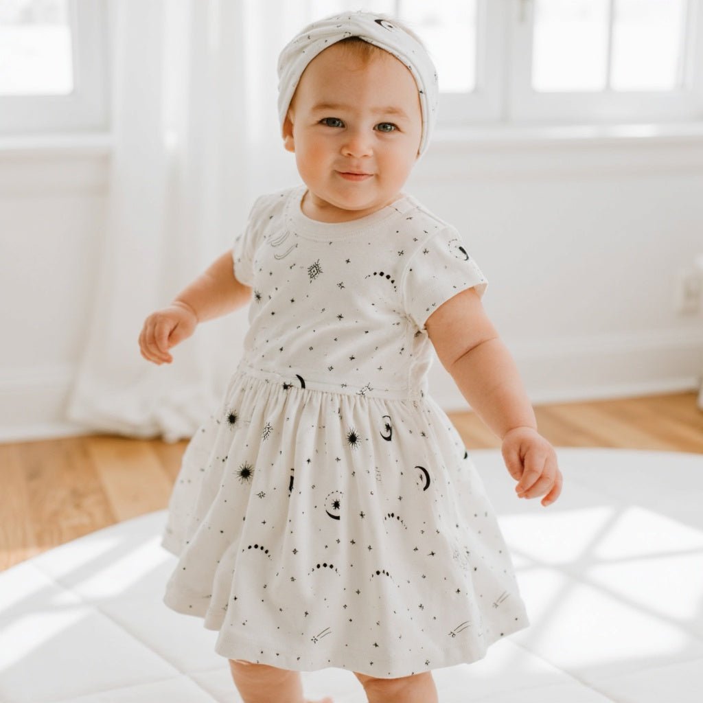 short sleeve twirl dress | celestial