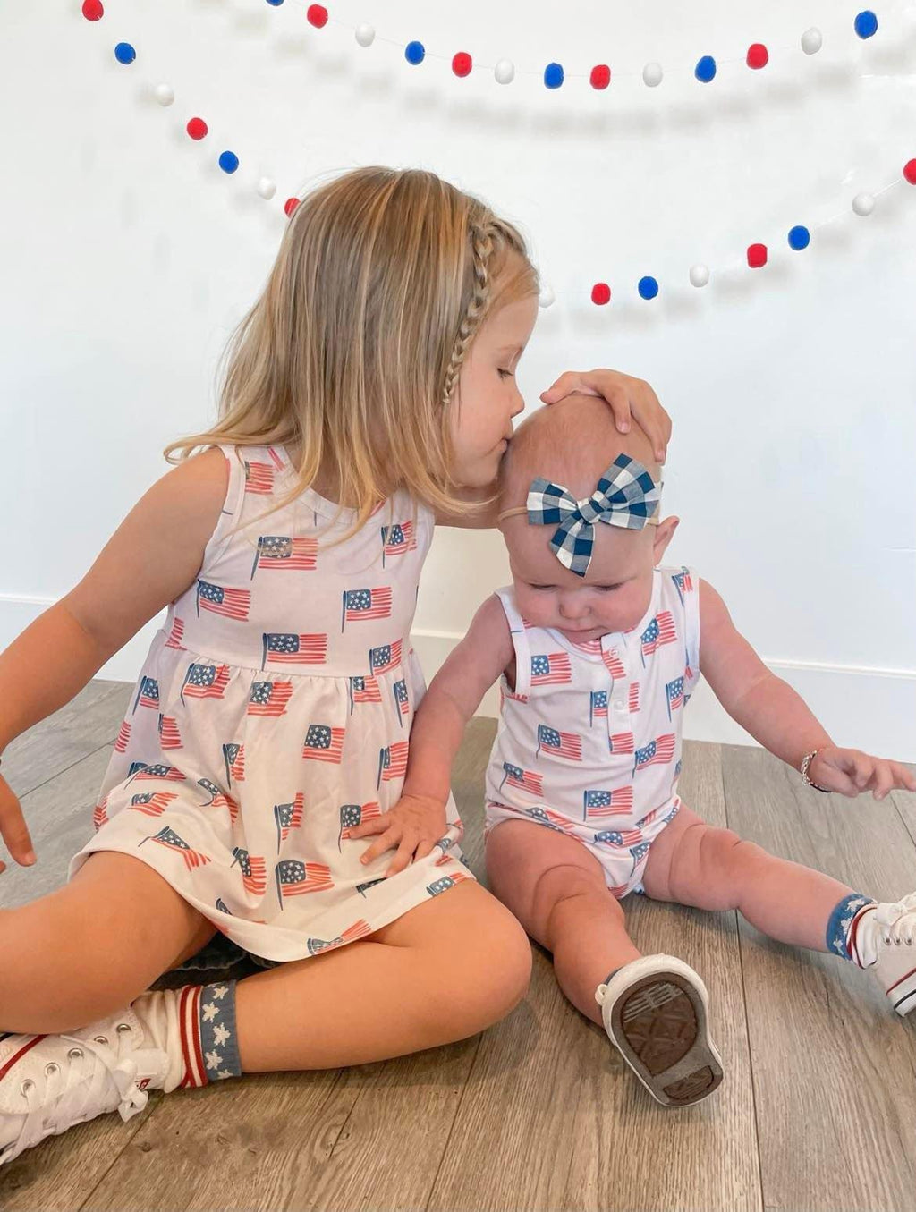 4th of July Flag Print Bamboo Peplum Top & Bike Shorts
