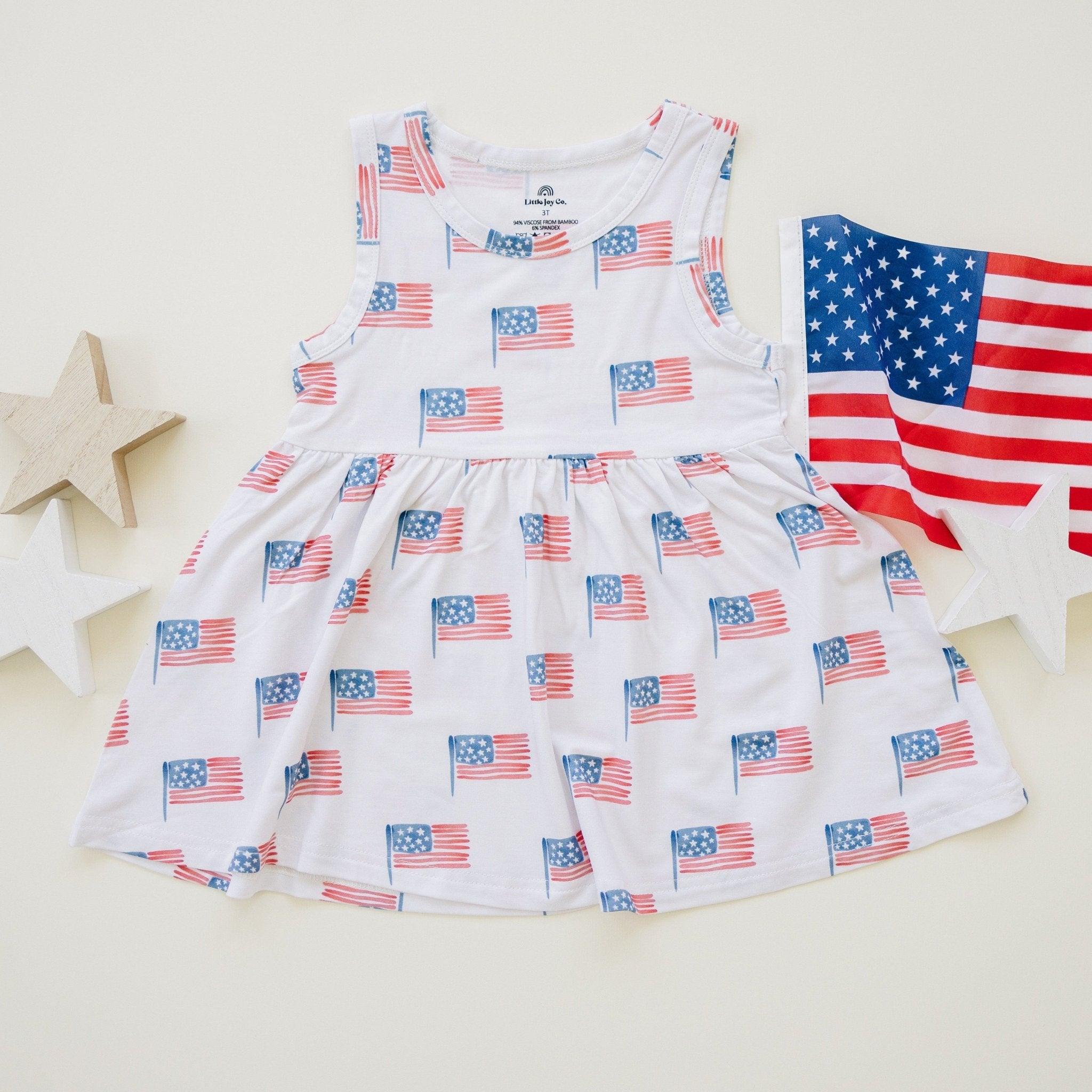 4th of July Flag Print Bamboo Peplum Top & Bike Shorts