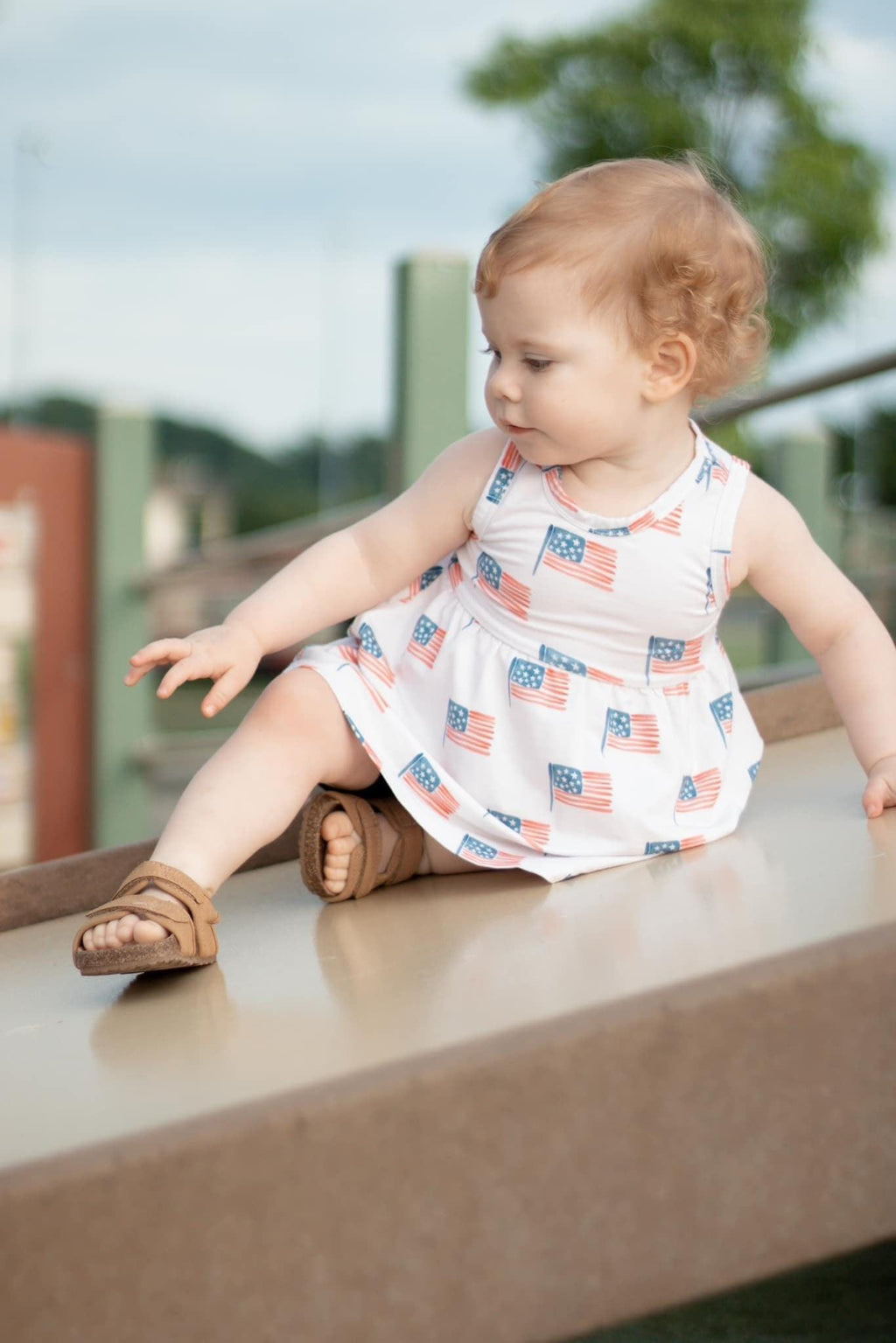 4th of July Flag Print Bamboo Peplum Top & Bike Shorts