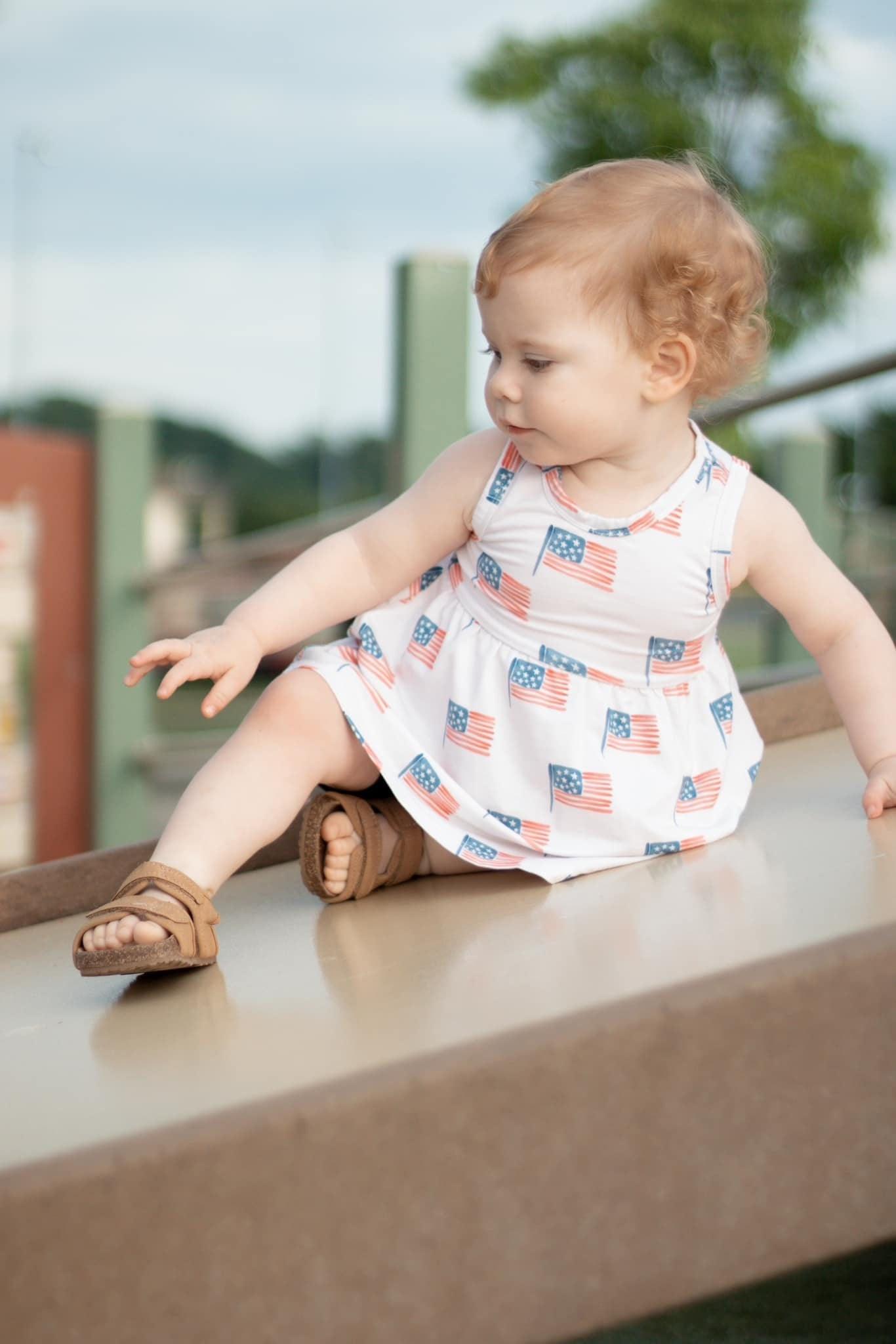 4th of July Flag Print Bamboo Peplum Top & Bike Shorts