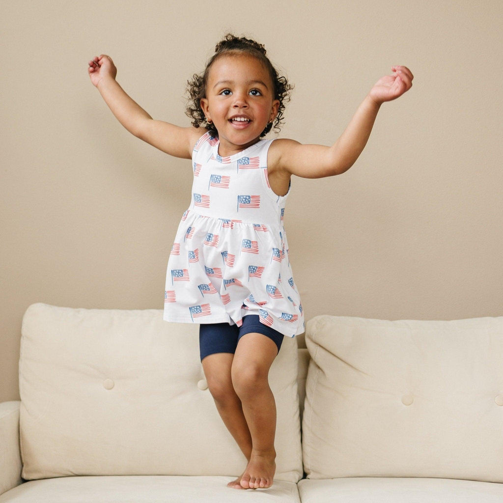 4th of July Flag Print Bamboo Peplum Top & Bike Shorts