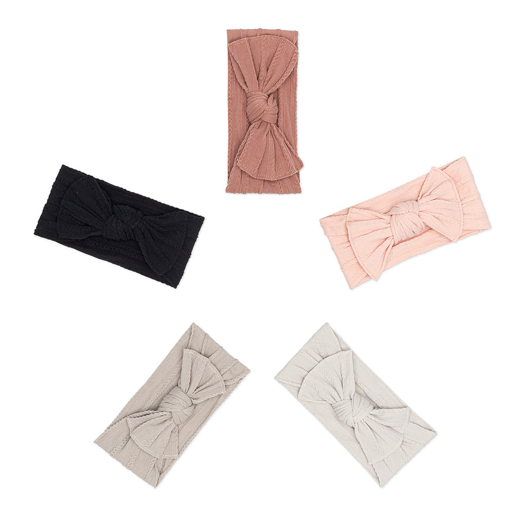 Rosewood Set - Cable Knit Knotted Headbands - 5 Pack