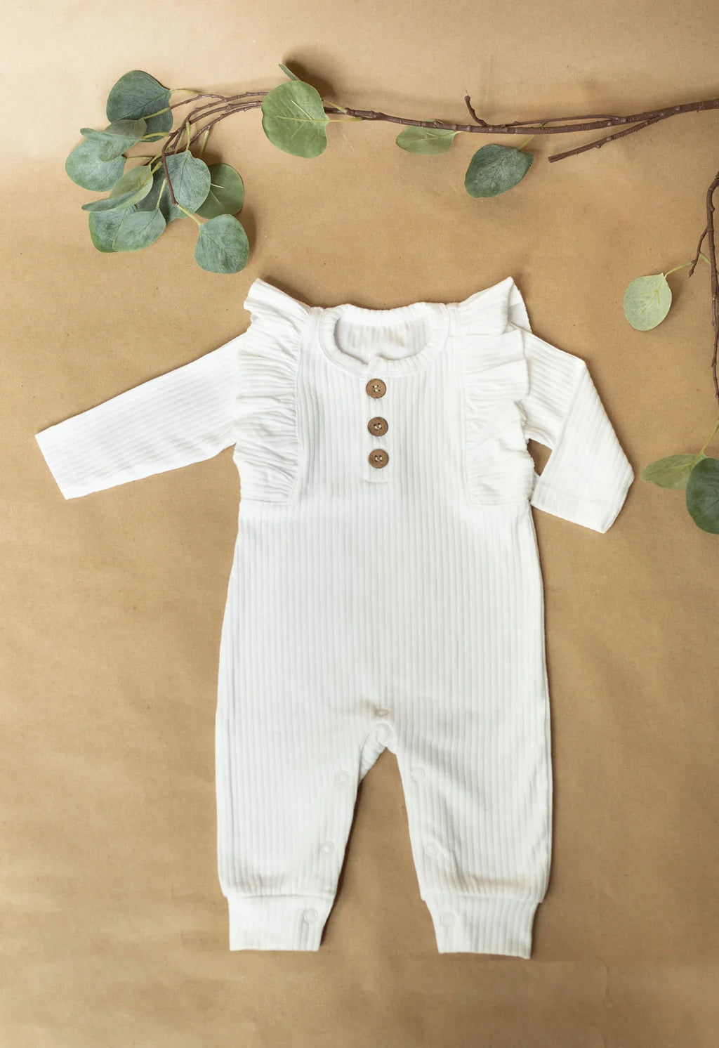 Organic Ruffle long sleeve romper