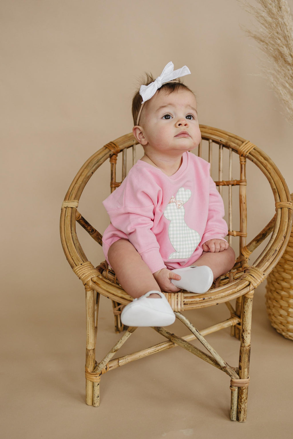 Applique Bunny Sweatshirt Romper - Infant Baby Toddler Girl - Easter Outfit
