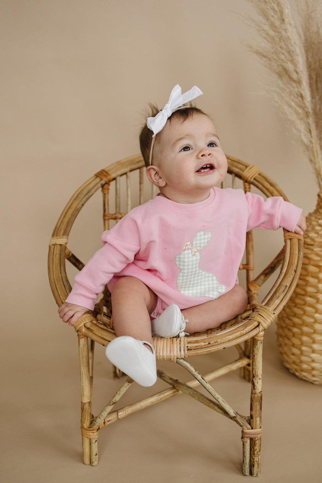 Applique Bunny Sweatshirt Romper - Infant Baby Toddler Girl - Easter Outfit