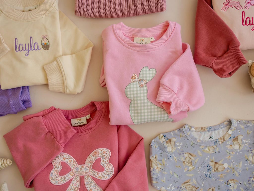 Applique Bunny Crewneck Sweatshirt - Baby Toddler Kids Girls - Easter Outfit