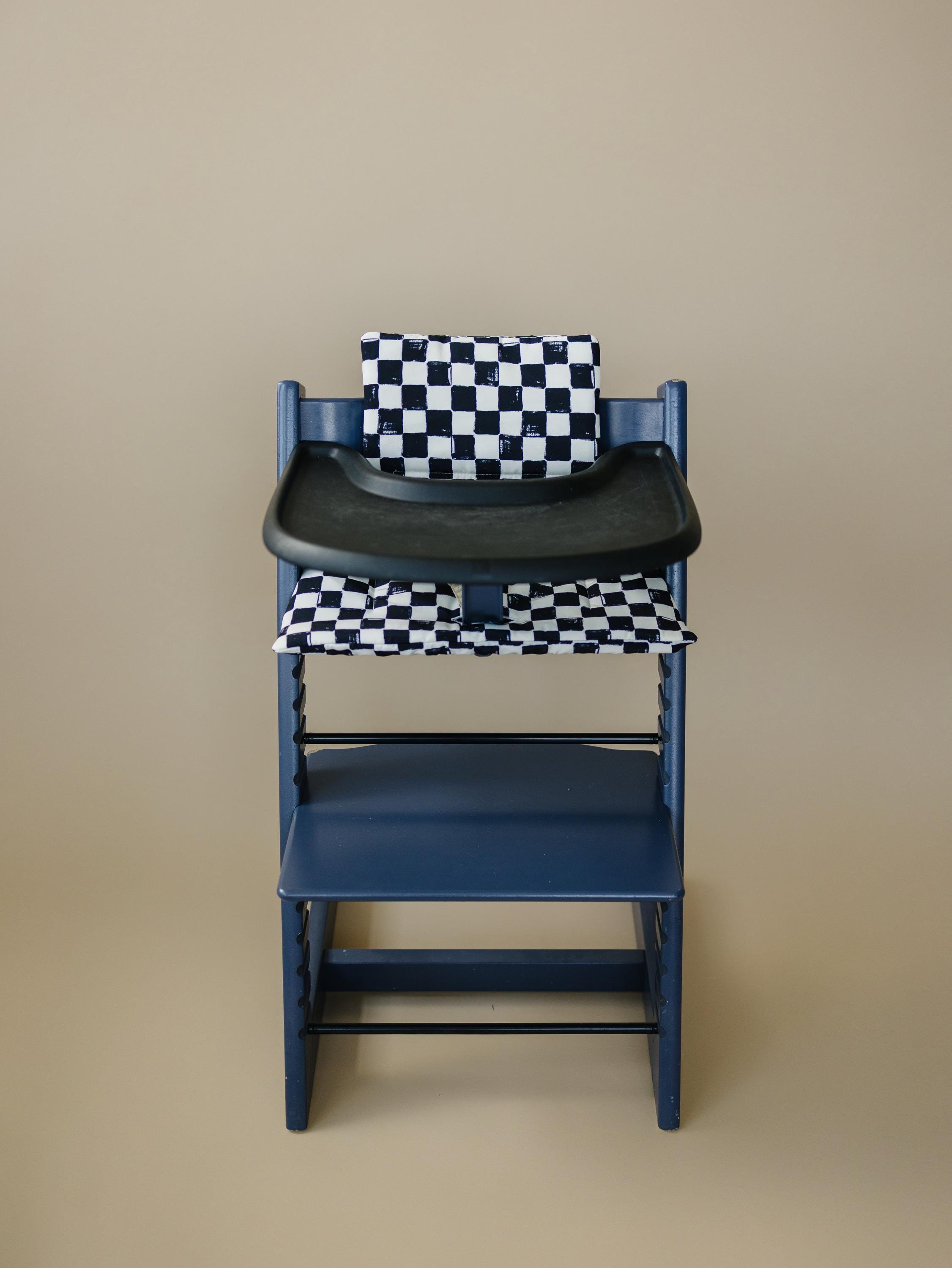 Black & White Checkered Highchair Cushion - Wipeable Stokke Tripp Trapp Cover