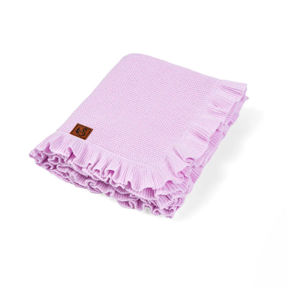 Ruffled Edge Knit Baby Blanket in Lilac