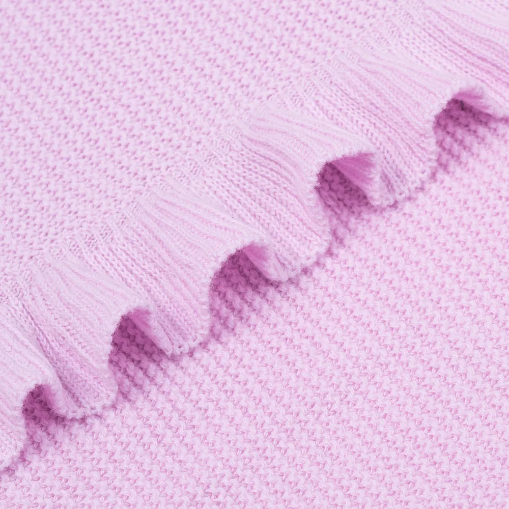Ruffled Edge Knit Baby Blanket in Lilac