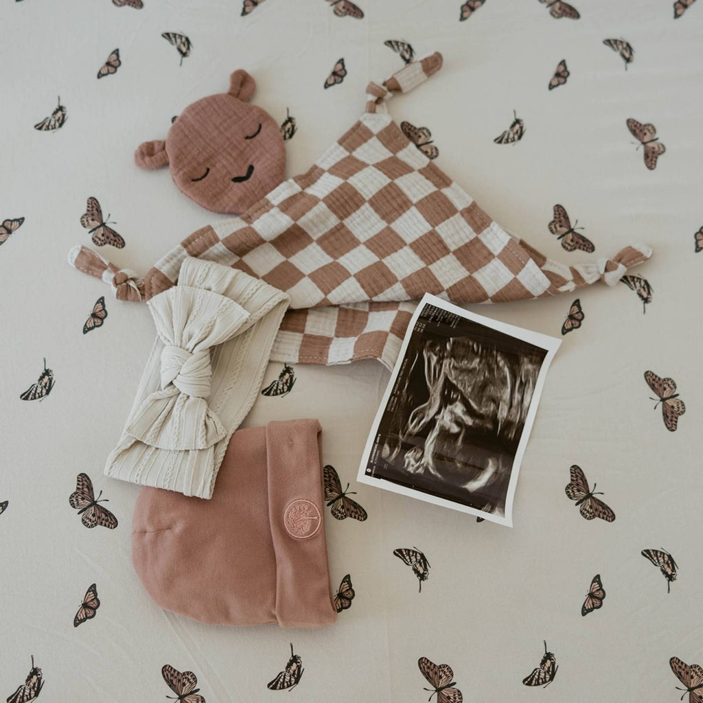 100% Muslin Lovey - Rosewood Checker