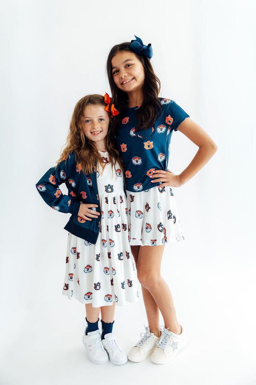 Auburn White Aubie 3/4 Sleeve Pocket Twirl Dress