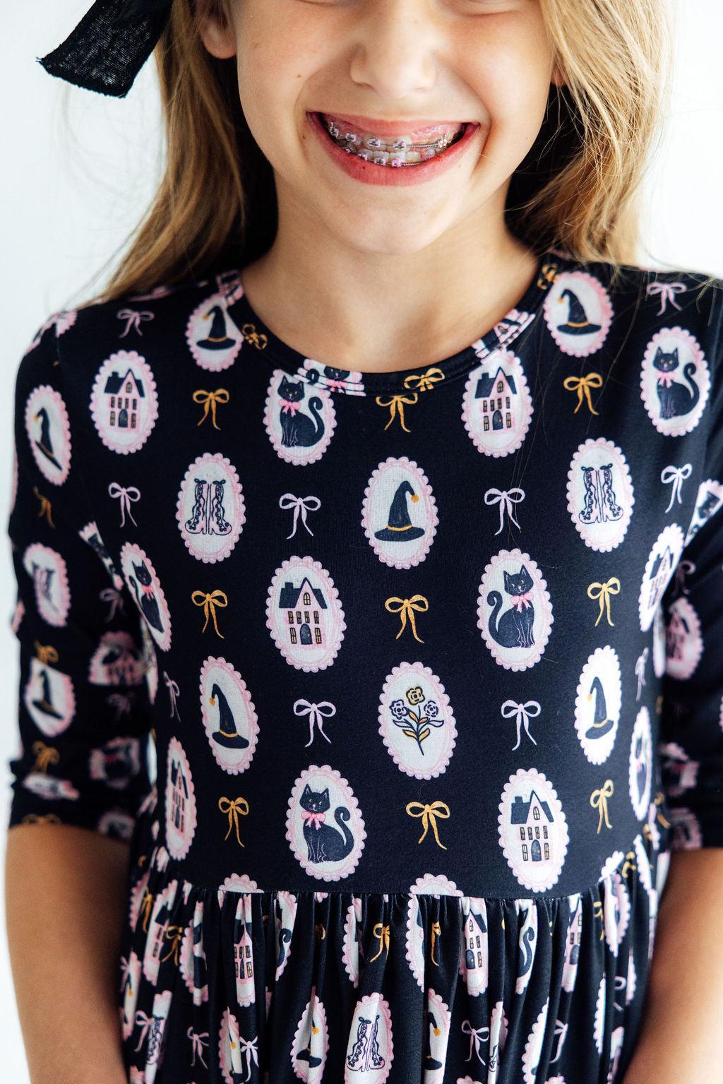 Hocus Pocus 3/4 Sleeve Pocket Twirl Dress