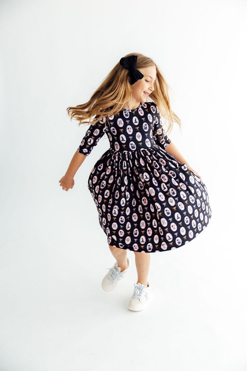 Hocus Pocus 3/4 Sleeve Pocket Twirl Dress