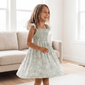 Mint Butterfly Daisy Bamboo Smocked Vintage Dress
