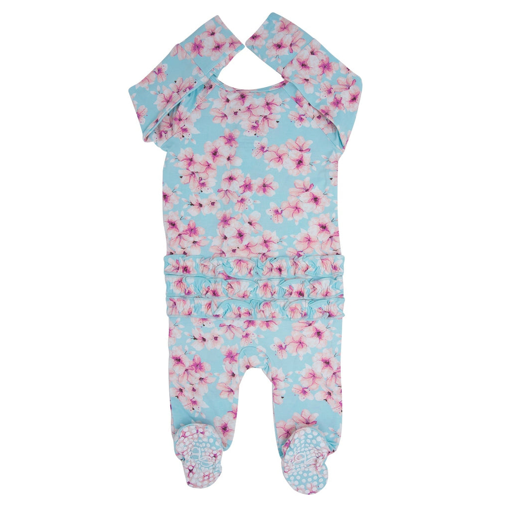 Pretty Pink Floral Ruffle Footie