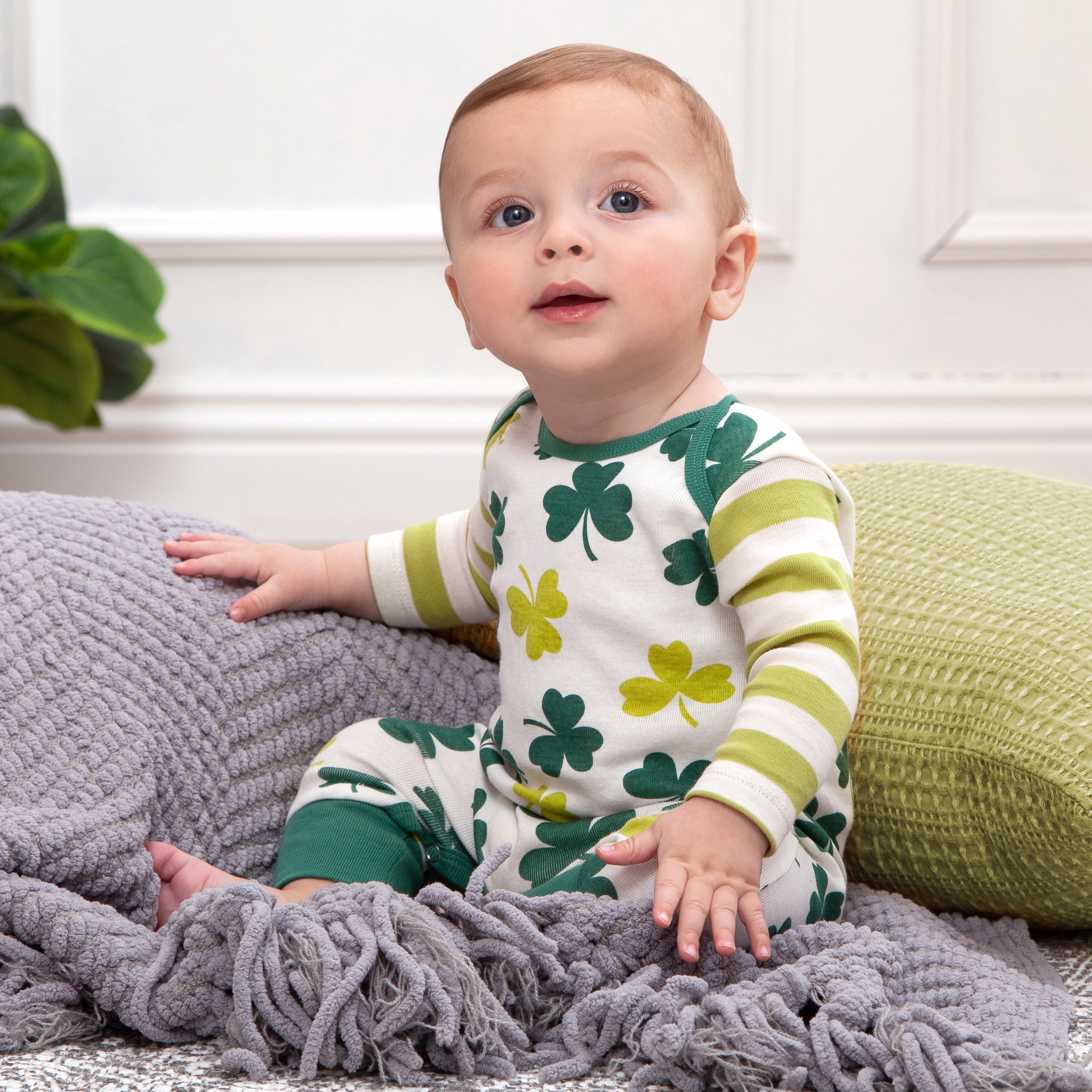 Baby's St. Patty's Shamrocks & Clovers Cotton Romper