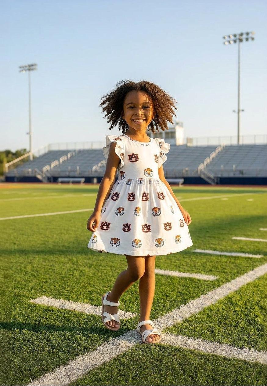 Auburn White Aubie Flutter Twirl Dress