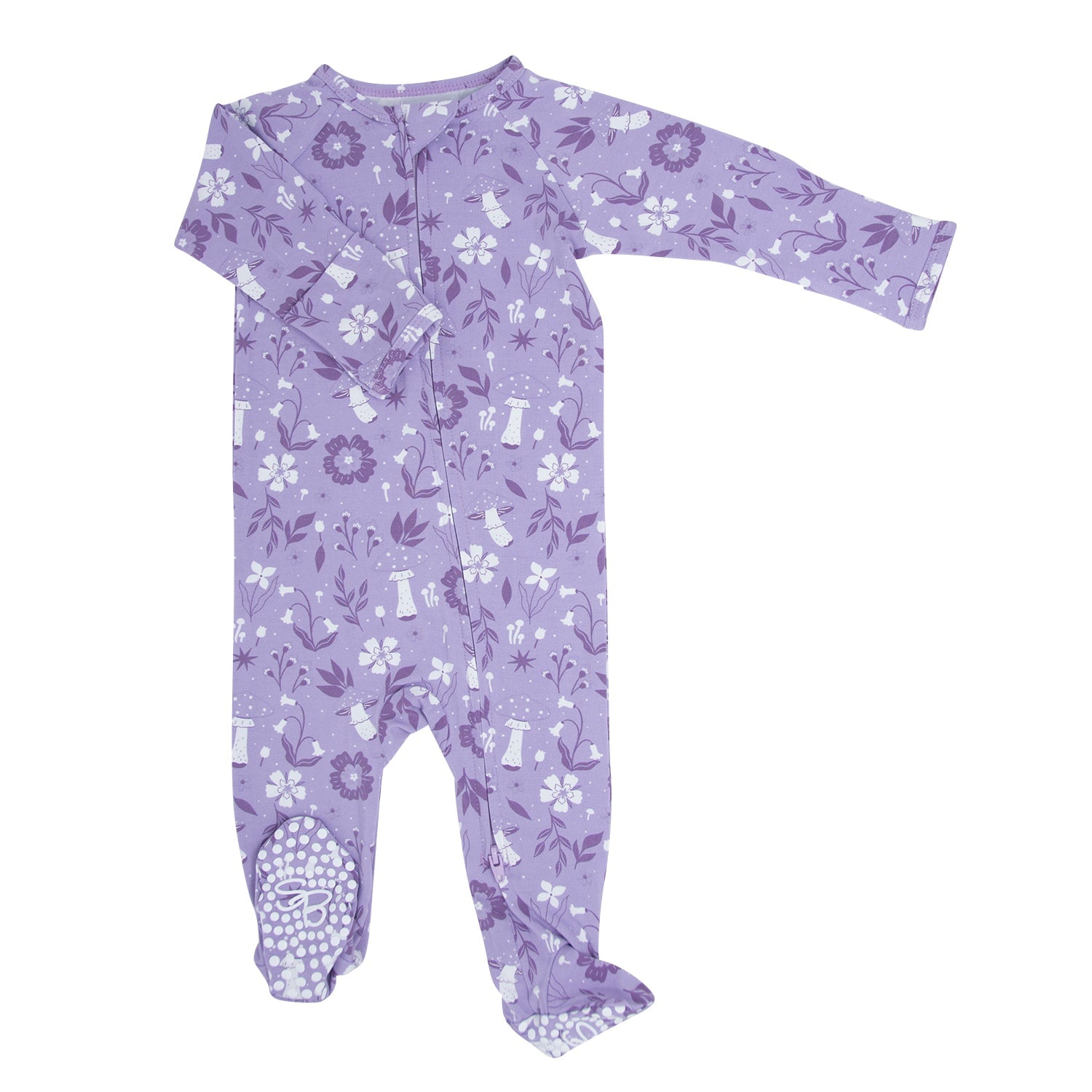 Mushroom Floral Zipper Footie