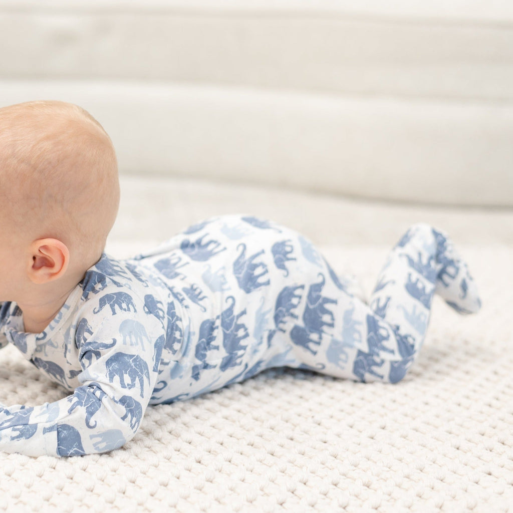 Blue Elephant Zipper Footie